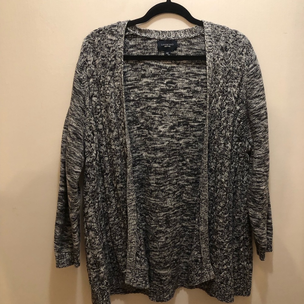 Lands' End Gray Cardigan Sweater with Textured Knit